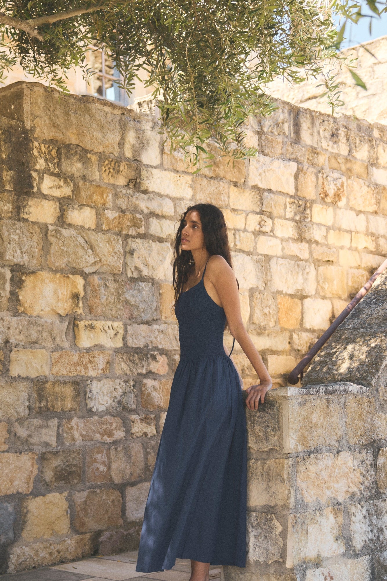 Aya | Venus Smocked Organic Cotton Midi Dress in Size Small