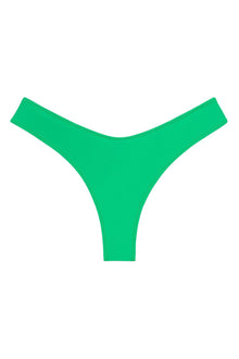Green bikini bottom with zig-zag stitching along the waistband and leg openings.