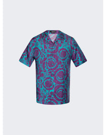 Versace | Men | Barocco Silhouette Silk Shirt | Teal x Plum