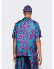 Versace | Men | Barocco Silhouette Silk Shirt | Teal x Plum