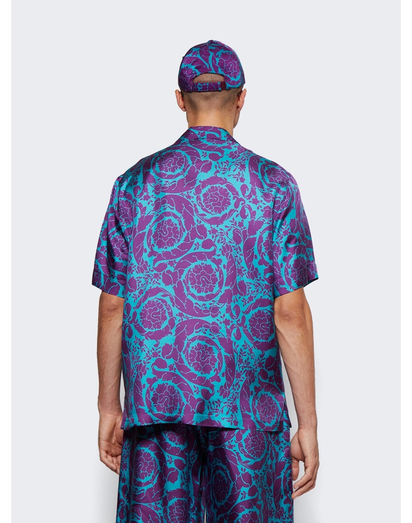 Versace | Men | Barocco Silhouette Silk Shirt | Teal x Plum