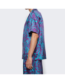 Versace | Men | Barocco Silhouette Silk Shirt | Teal x Plum