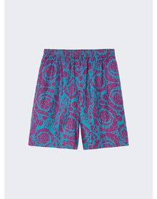 Versace | Men | Barocco Silhouette Silk Shorts | Teal x Plum