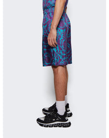 Versace | Men | Barocco Silhouette Silk Shorts | Teal x Plum