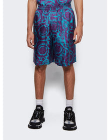 Versace | Men | Barocco Silhouette Silk Shorts | Teal x Plum