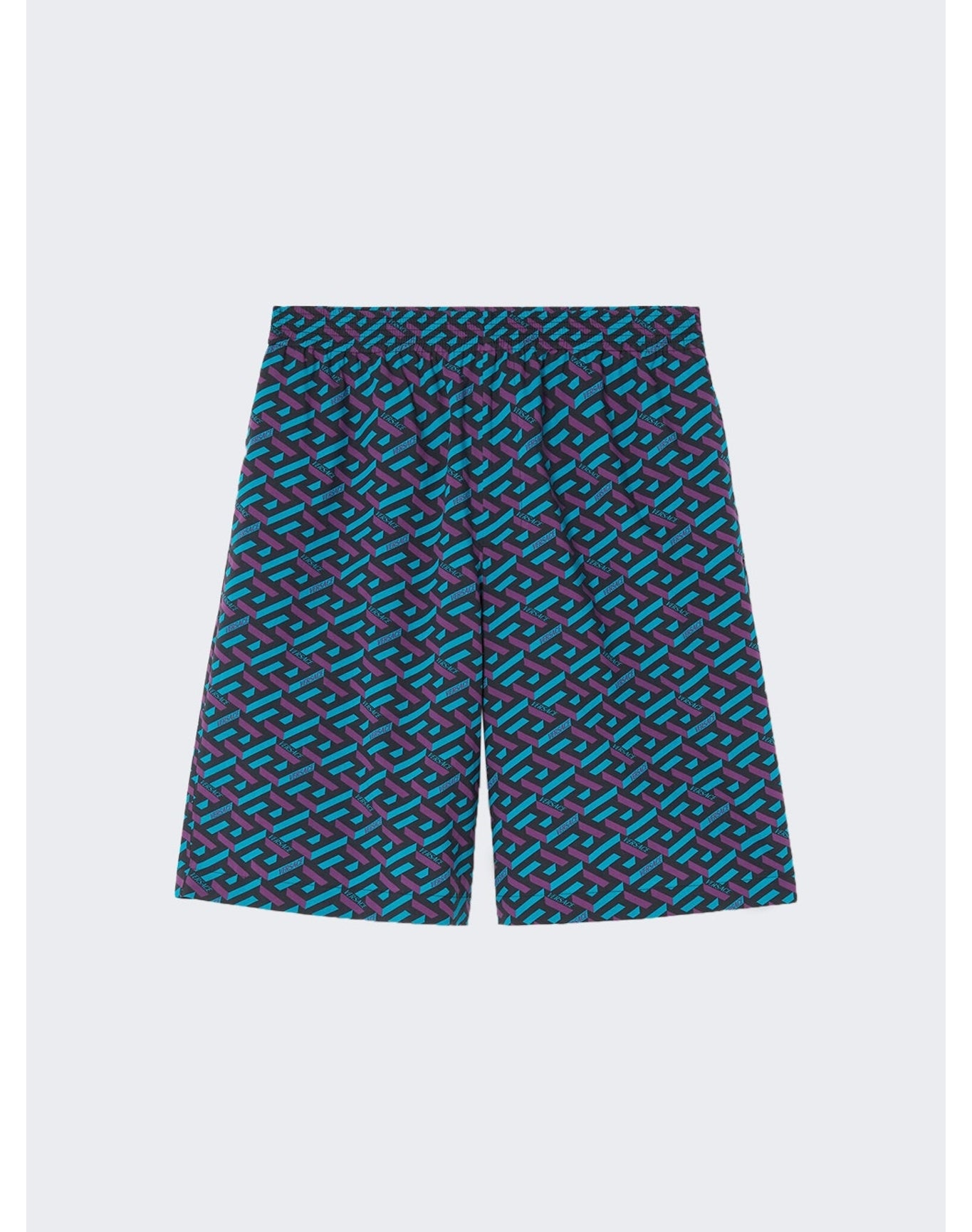 Versace | Men | Cotton Voile La Greca Shorts | Teal x Purple