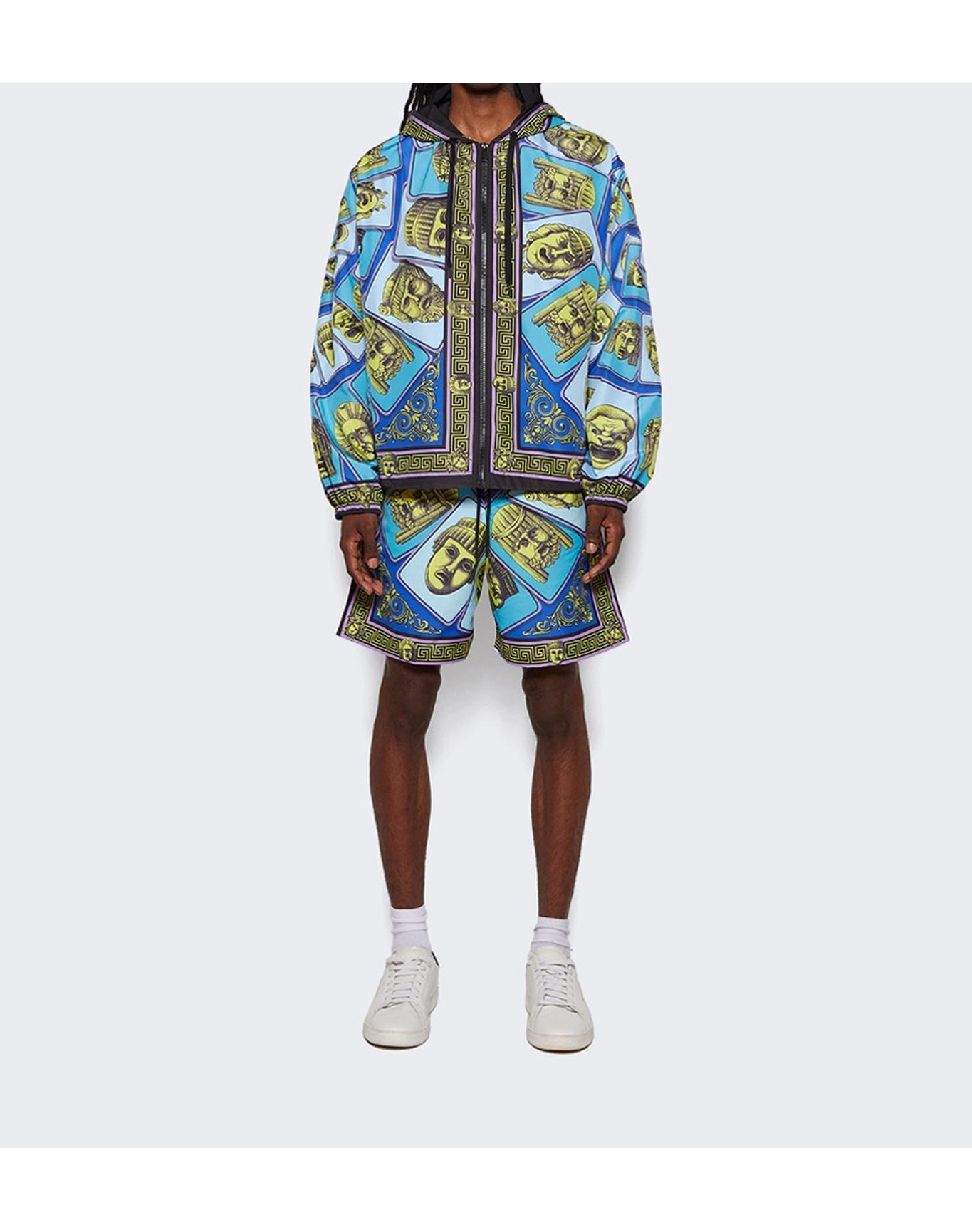 Versace | Men | Mask Print Windbreaker Jacket | Acid Green x Teal