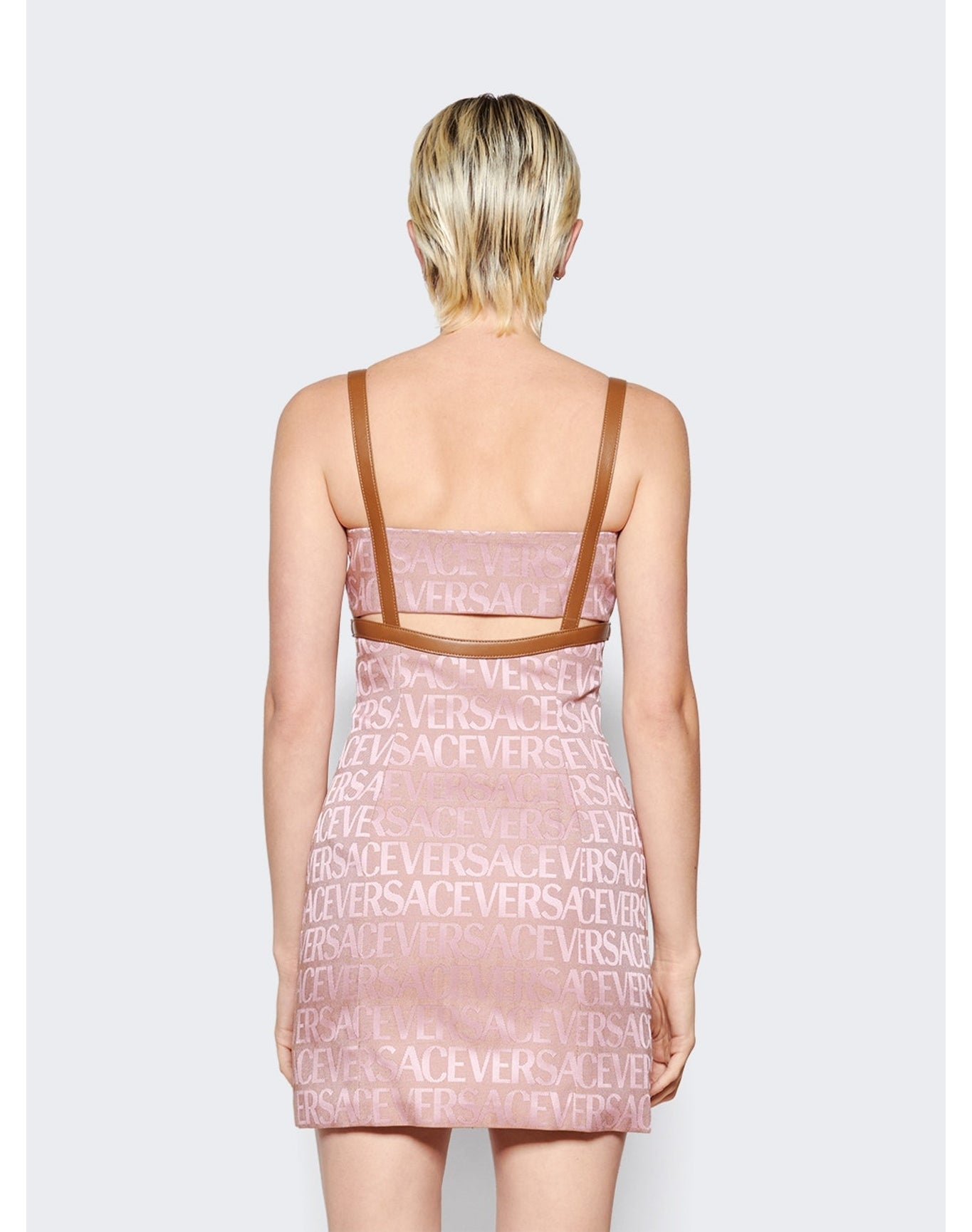 Versace | Women | Canvas Logo Mini Dress | Pale Pink x Beige