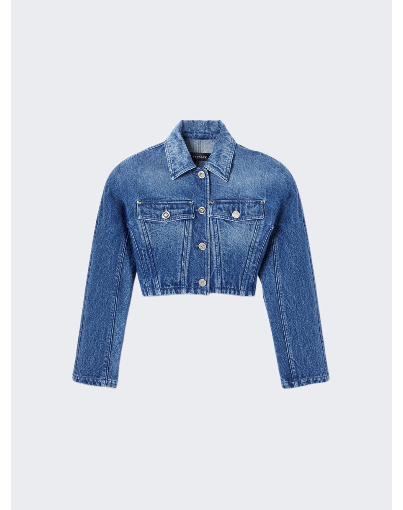Versace | Women | Rounded Crop Denim Jacket | Medium Blue