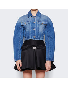 Versace | Women | Rounded Crop Denim Jacket | Medium Blue