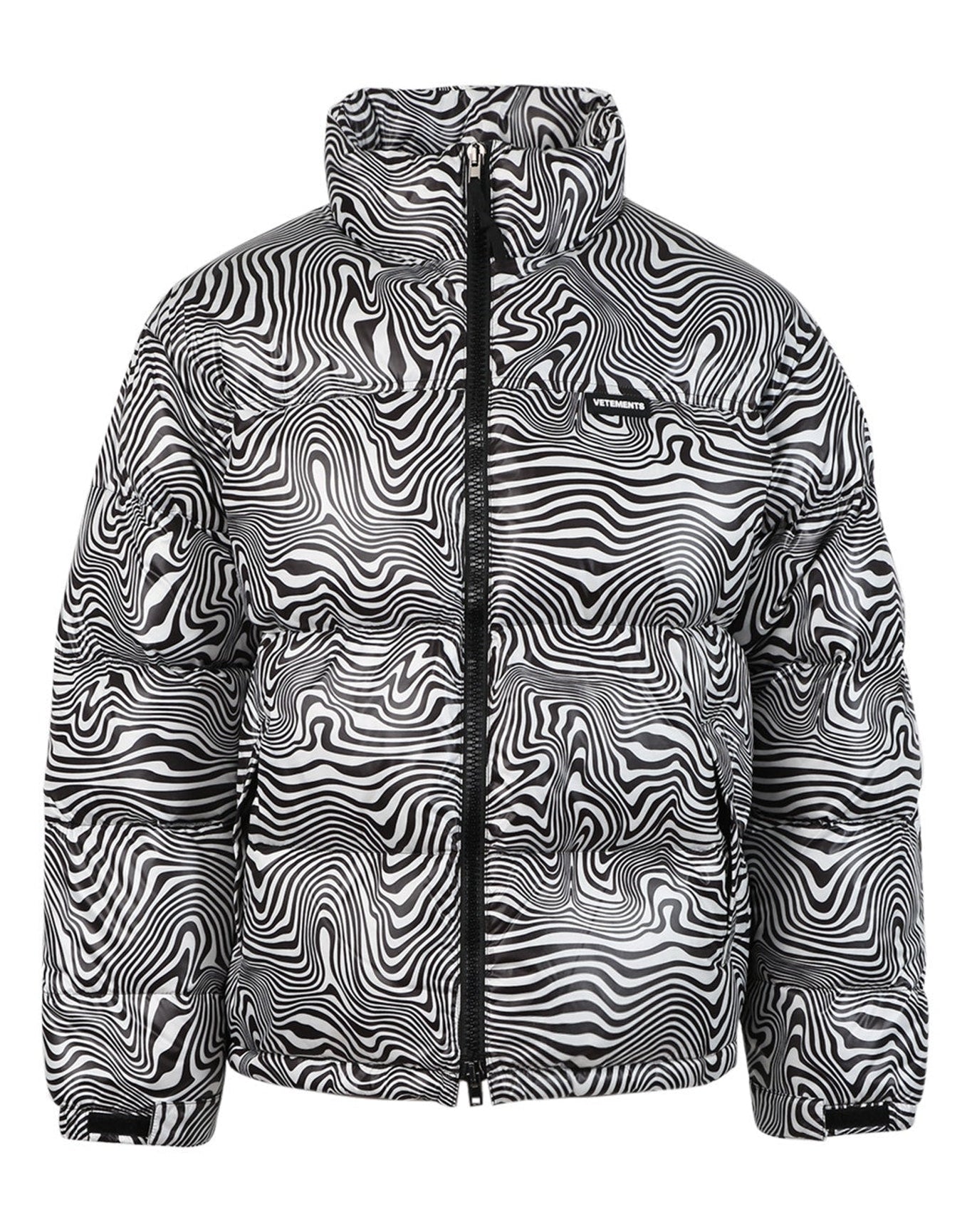 Vetements | Men | Zebra Print Logo Puffer Jacket | Black x White