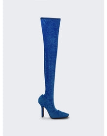 Vetements | Women | Velvet High Boomerang Sock Boots | Blue