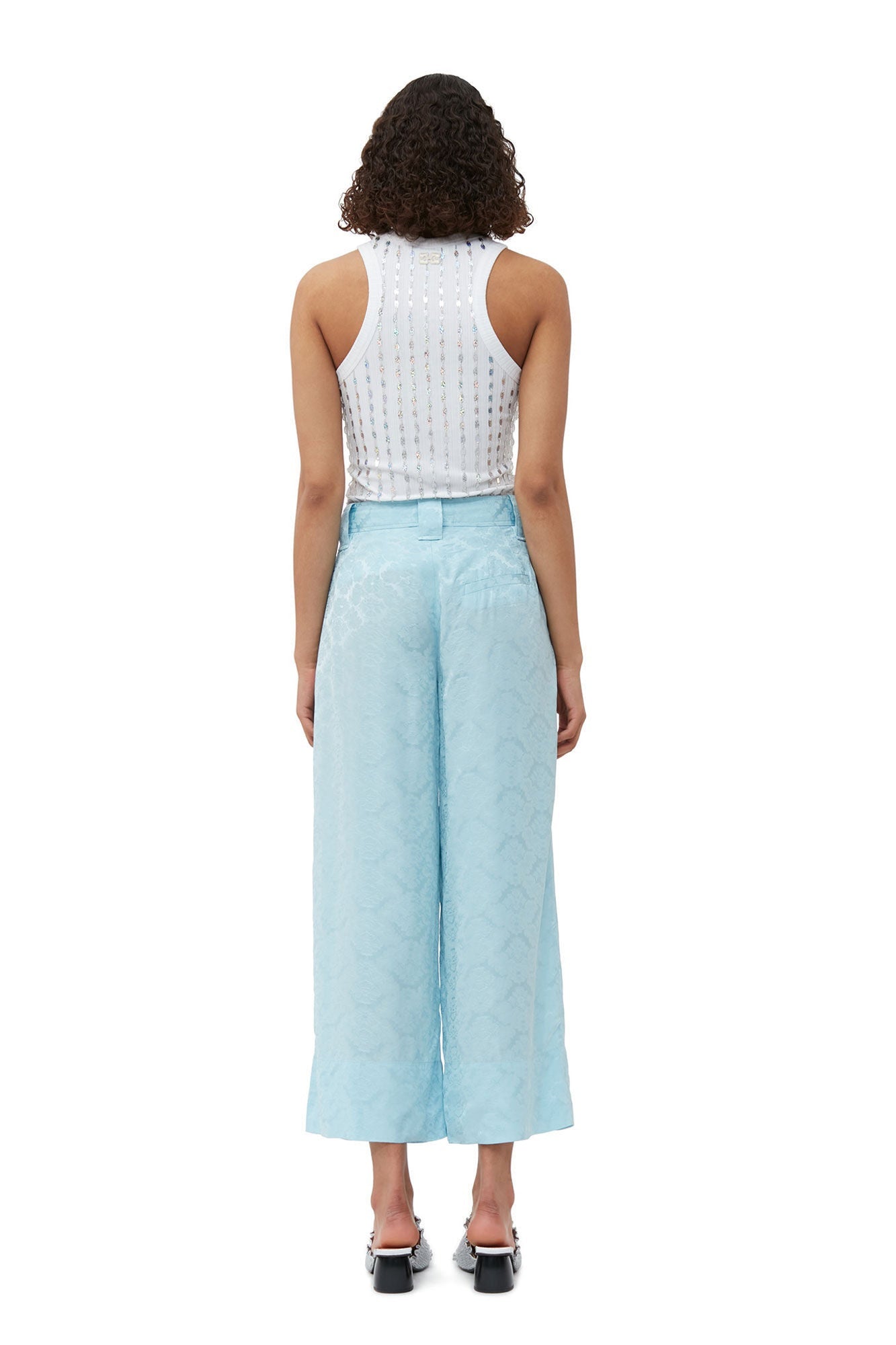 Viscose Jacquard Cropped Trousers | Corydalis Blue