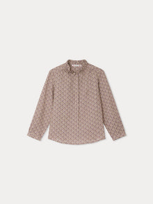 Girl | Burgundy Blouse | Taupe Flowers