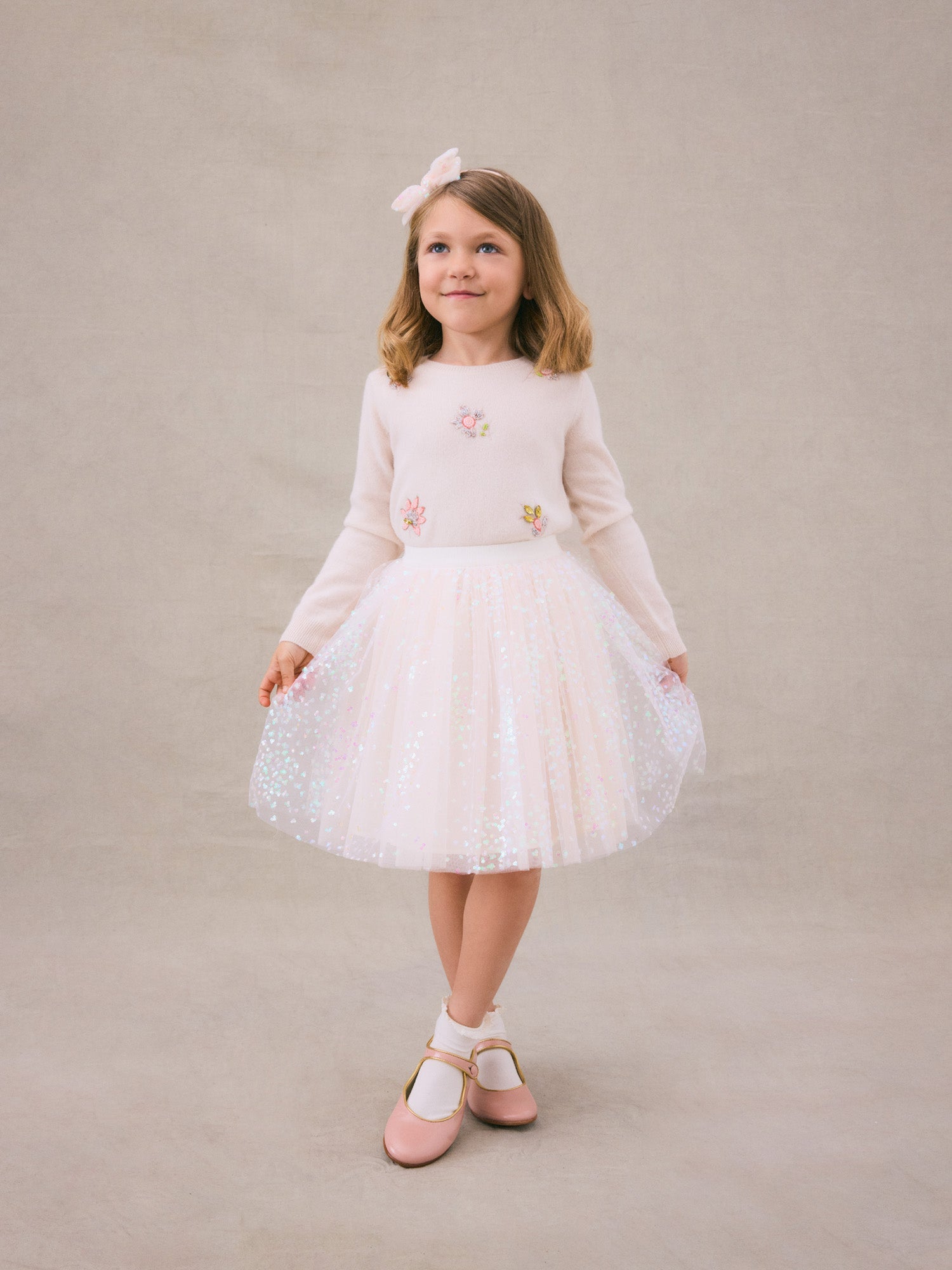 Girl | Pois Sequined Tulle Skirt | Powdered Rose