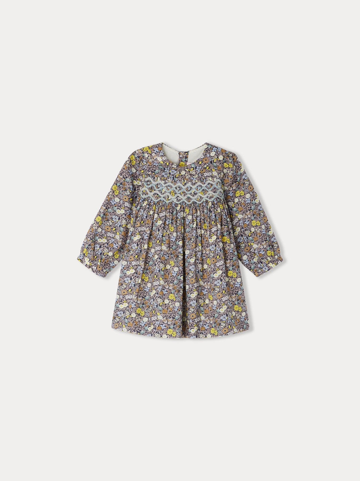 Girl | Tamsin Baby Smocked Dress In Liberty Fabric | Slate Gray