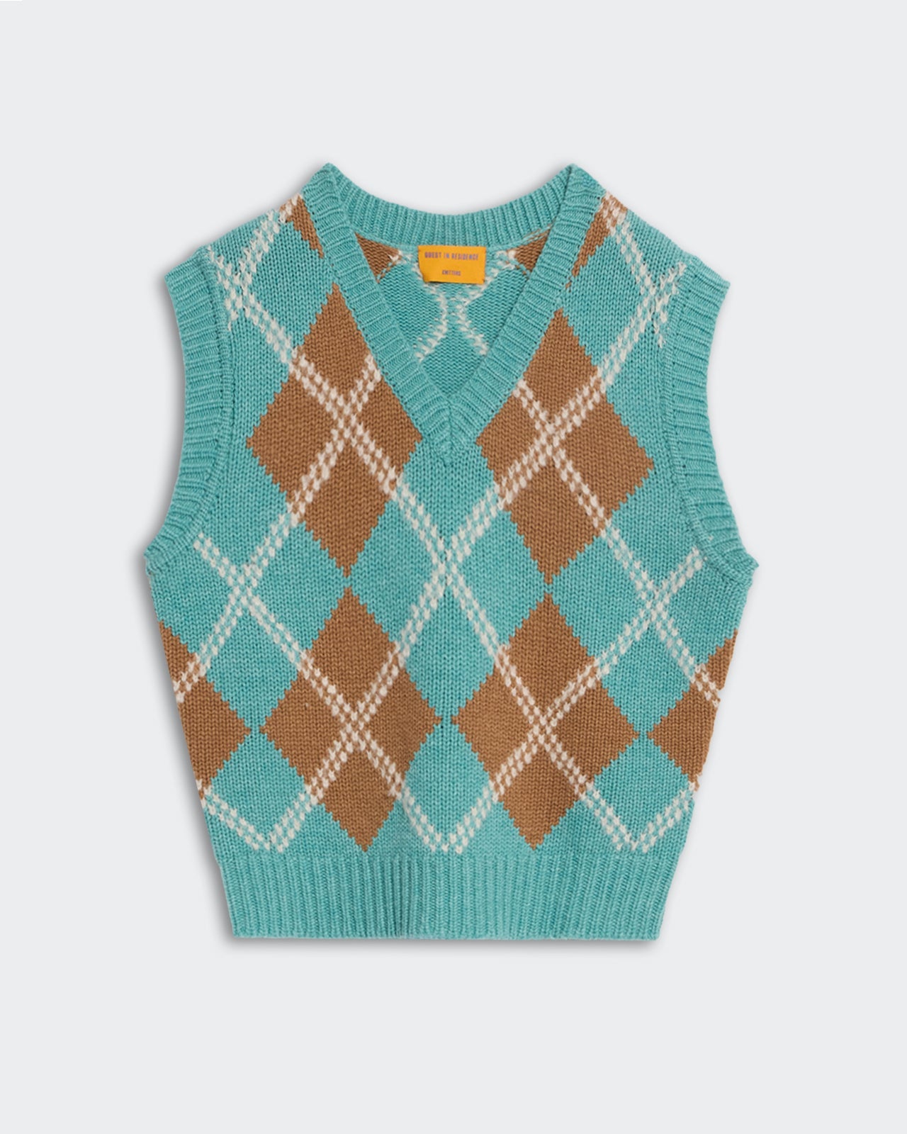 Argyle Vest - Glacier Combo sleeveless knit vest with turquoise and brown diamond pattern design