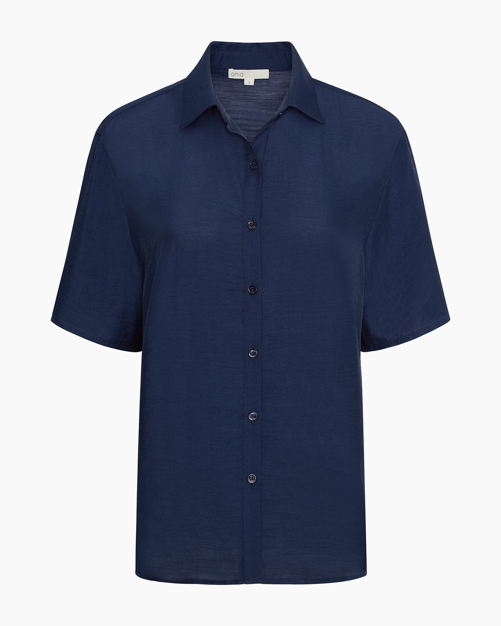 Womens | Crinkle Oversized Short Sleeve Button Up Shirt | Deep Navy