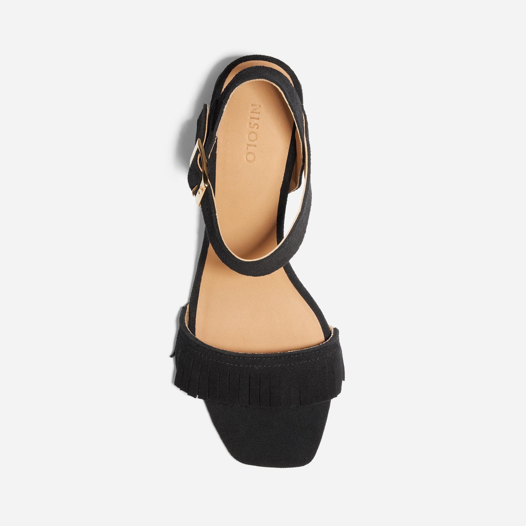 Womens | Stella Fringe Heel Sandal | Black Suede