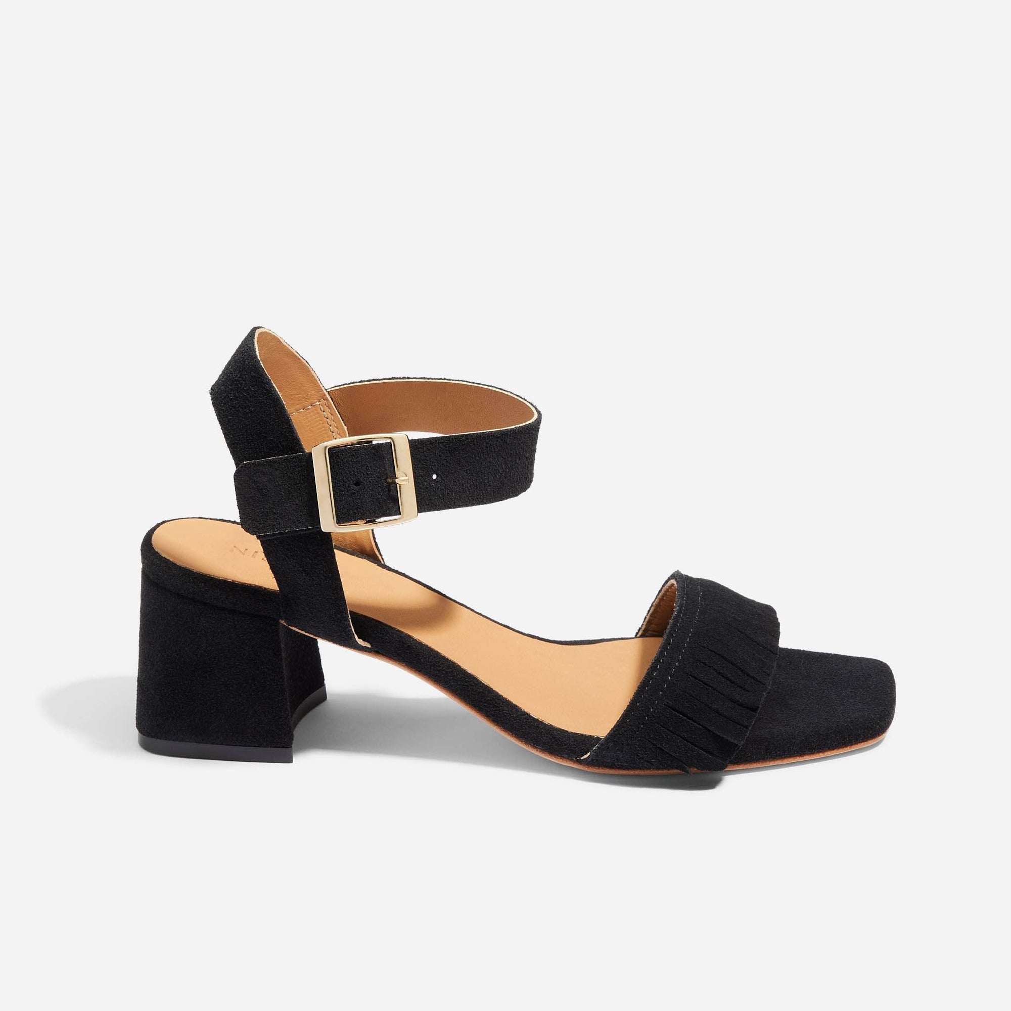 Womens | Stella Fringe Heel Sandal | Black Suede
