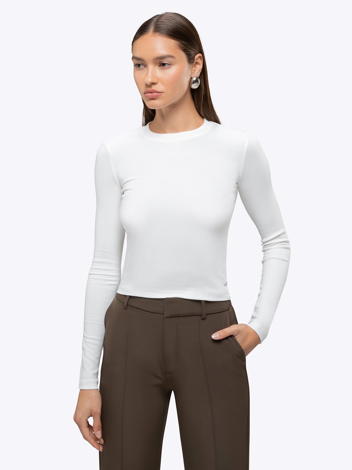 Womens | Long Sleeve Tomboy Tee | Slim-Fit Tomboy-Cotton | White