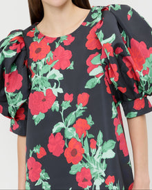 Willy Mini Dress in black floral faille material.