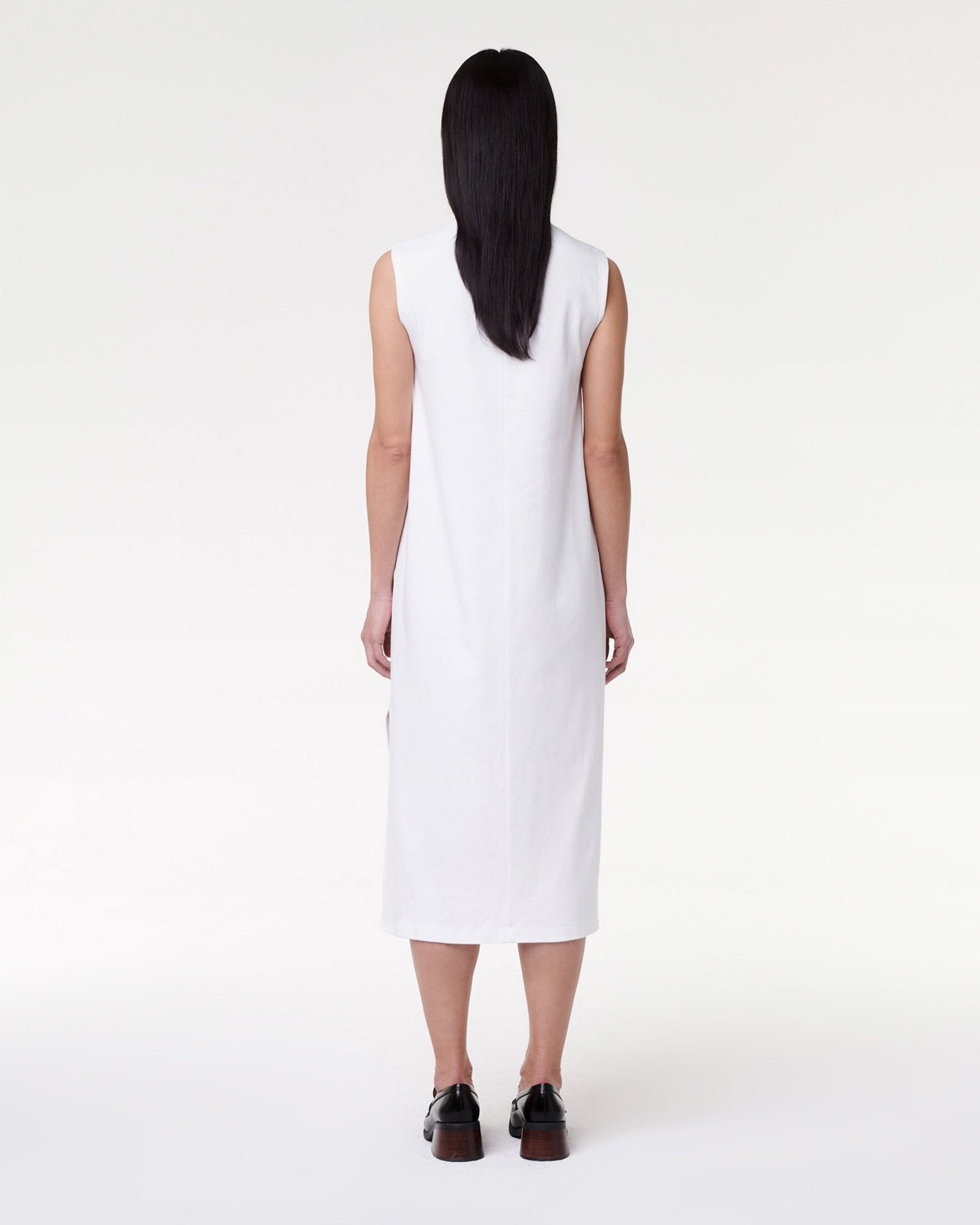 Another Tomorrow Luxe Seamed Dress in White – Cotton Women's Dress