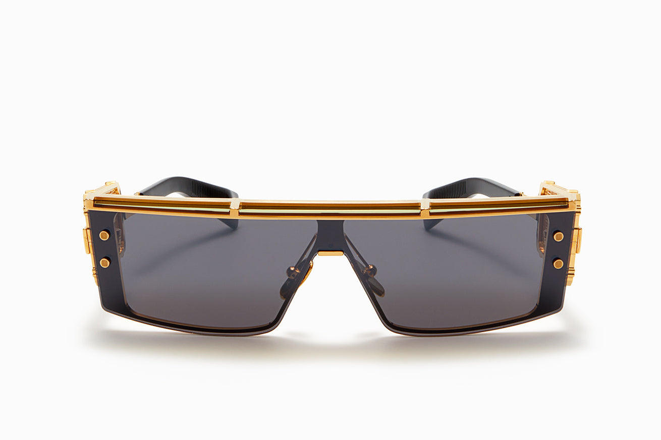 Unisex | Wonder Boy - III Sunglass (LTD) | Gold - Black - Side Lens w /PB Pattern | Dark Grey w/ Black Mirror