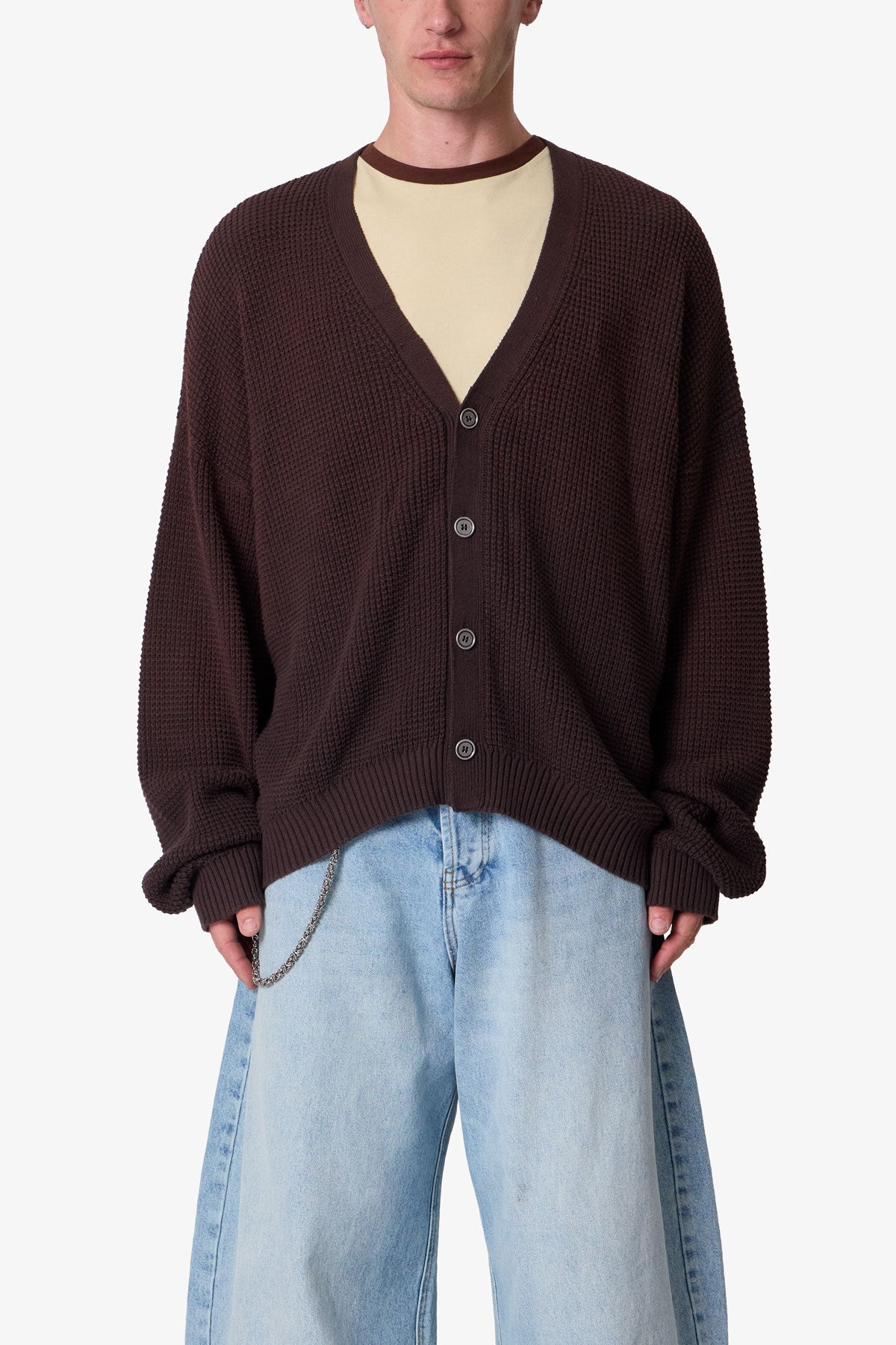 Waffle Cardigan Sweater | Brown