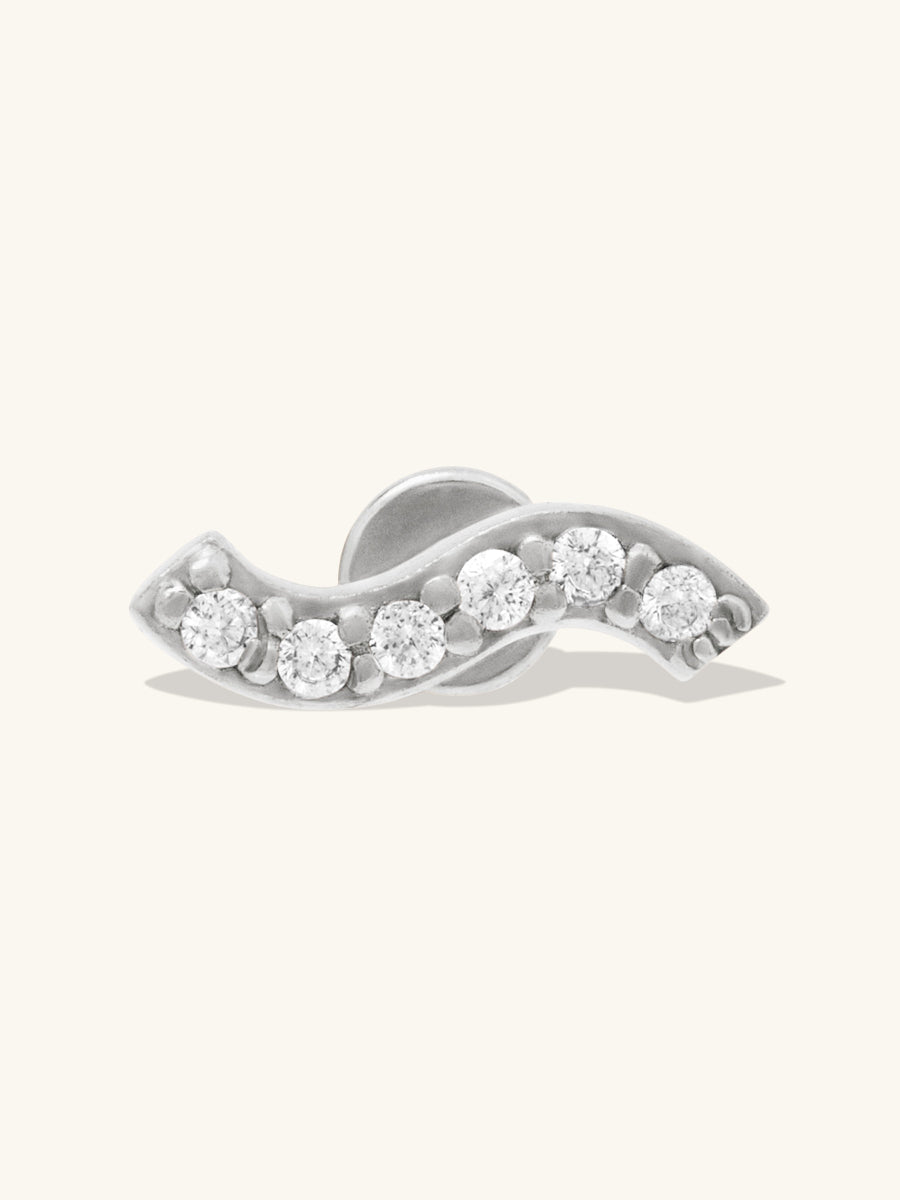 Wave Pave Flat Back Earring | 5A Grade Cubic Zirconia | Silver Rhodium Plated Brass