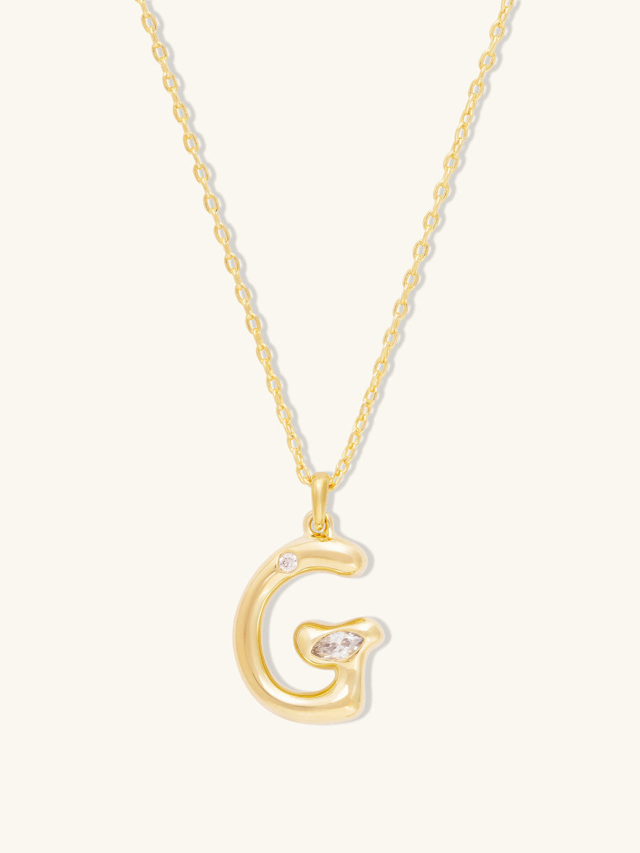 Alphabet Bubble Necklace | 5A Grade Cubic Zirconia | 14K Gold Plated Brass