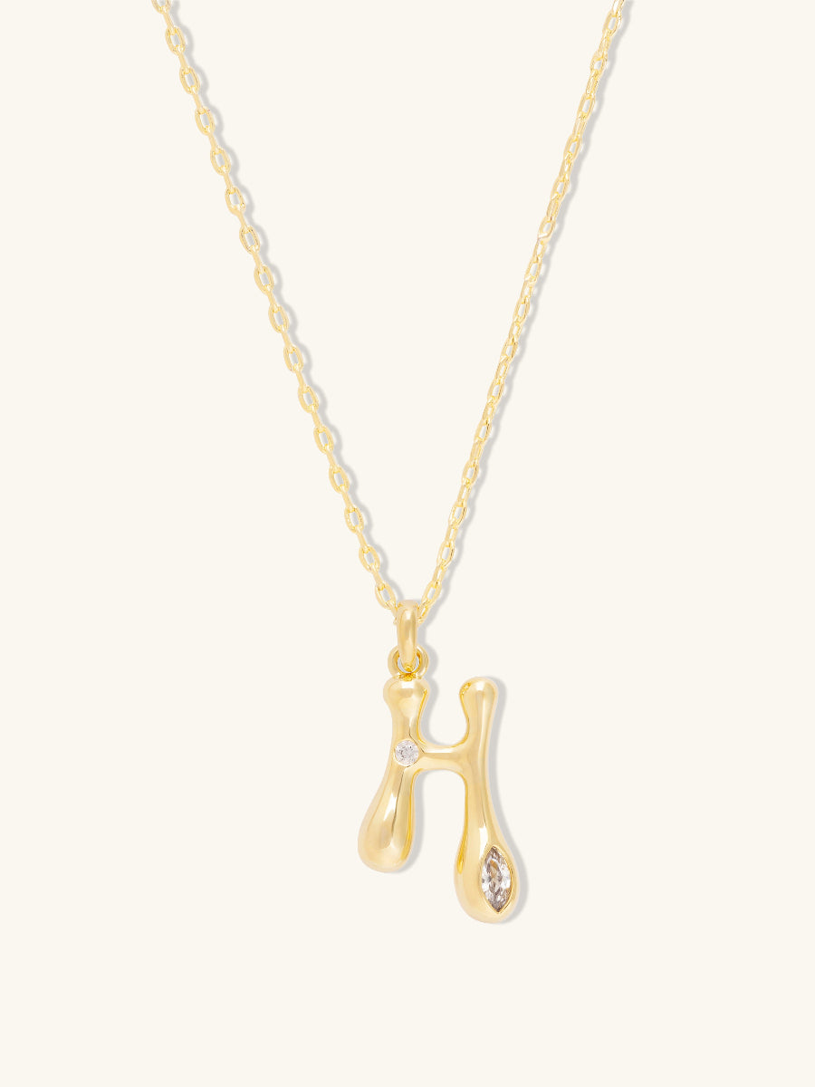 Alphabet Bubble Necklace | 5A Grade Cubic Zirconia | 14K Gold Plated Brass