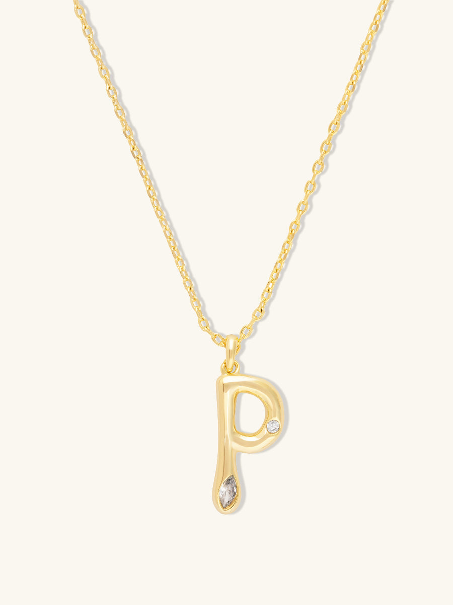 Alphabet Bubble Necklace | 5A Grade Cubic Zirconia | 14K Gold Plated Brass