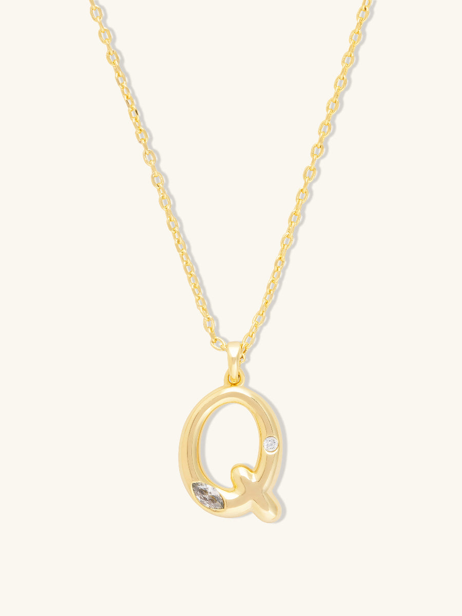 Alphabet Bubble Necklace | 5A Grade Cubic Zirconia | 14K Gold Plated Brass