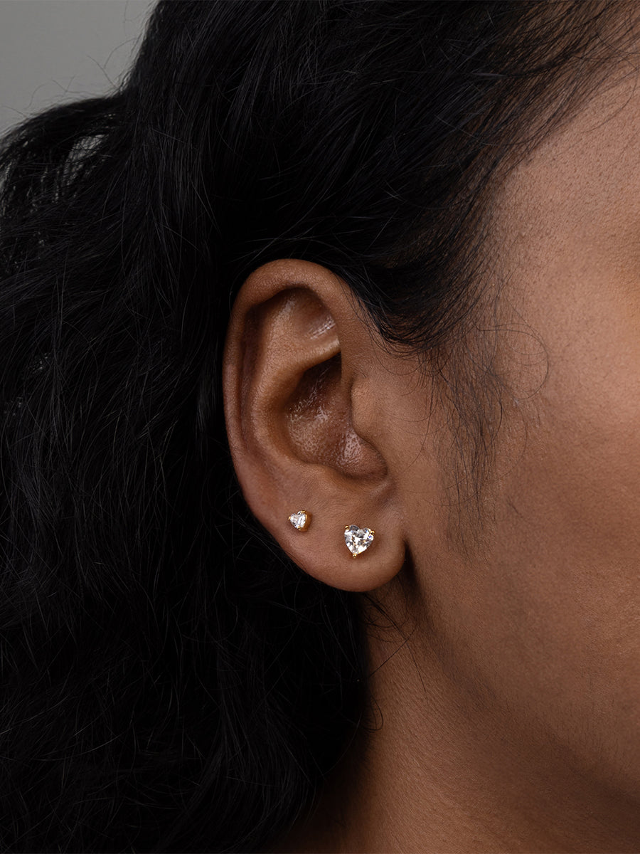 Heart Stud Earrings | 5A Grade Cubic Zirconia | 14K Gold Plated Brass