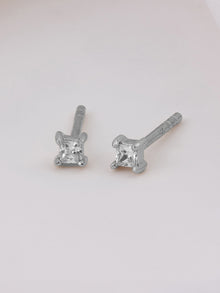 Princess Stud Earrings | 5A Grade Cubic Zirconia | Silver Plated Brass