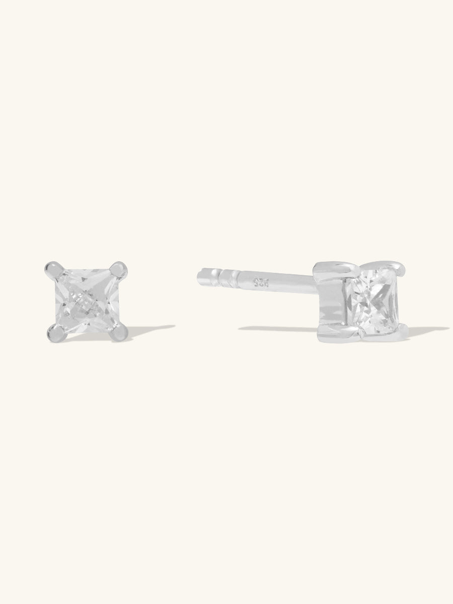 Princess Stud Earrings | 5A Grade Cubic Zirconia | Silver Plated Brass