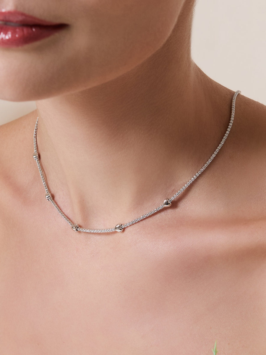 Heart Pave 925 Sterling Petite Tennis Necklace | 5A Grade Cubic Zirconia | 925 Sterling Silver