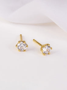 Brilliant 5mm Stud Earrings | 5A Grade Cubic Zirconia | 14K Gold Plated Brass