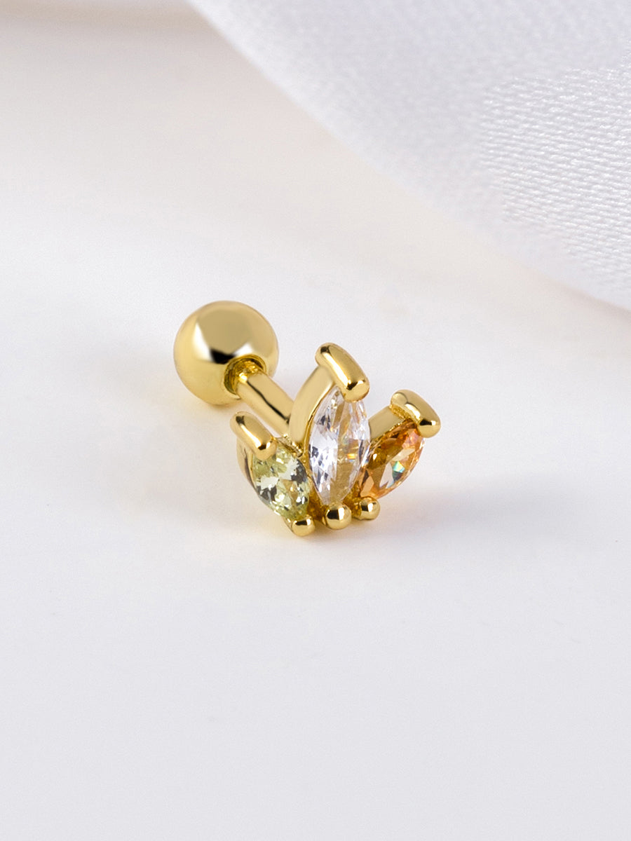 Trio Marquise Rainbow Barbell Earring | 5A Grade Cubic Zirconia | 14K Gold Plated Brass