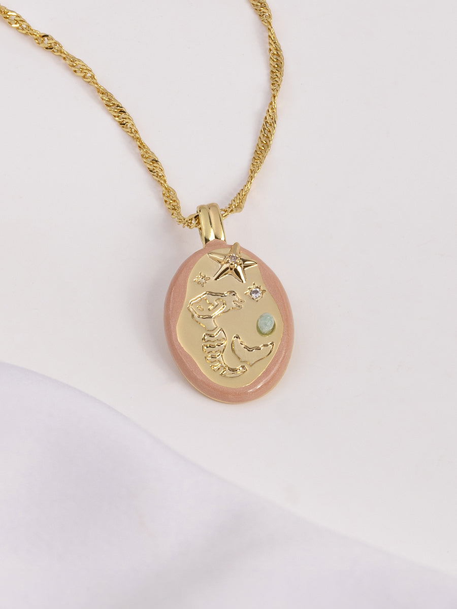 Mermaid Aventurine Necklace | 5A Grade Cubic Zirconia/Aventurine | 14K Gold Plated Brass