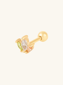 Trio Marquise Rainbow Barbell Earring | 5A Grade Cubic Zirconia | 14K Gold Plated Brass