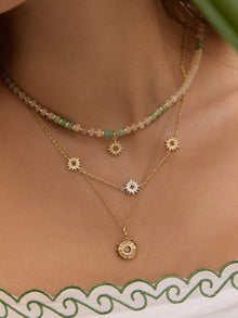Sun Hues Beaded Necklace | Pink Opal/Amazonite/5A Grade Cubic Zirconia | 14K Gold Plated Brass