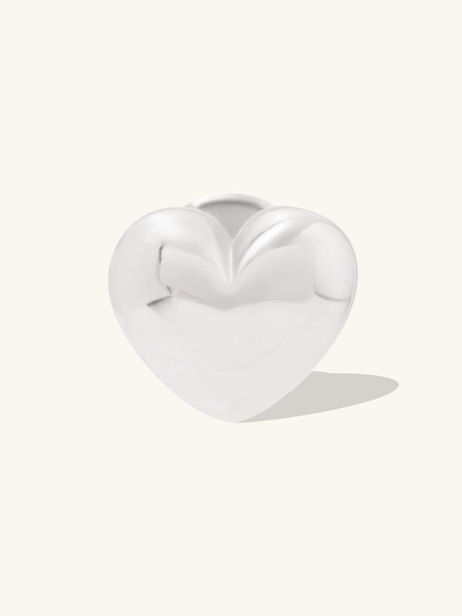 Dome Heart Flat Back Earring | Silver Rhodium Plated Brass