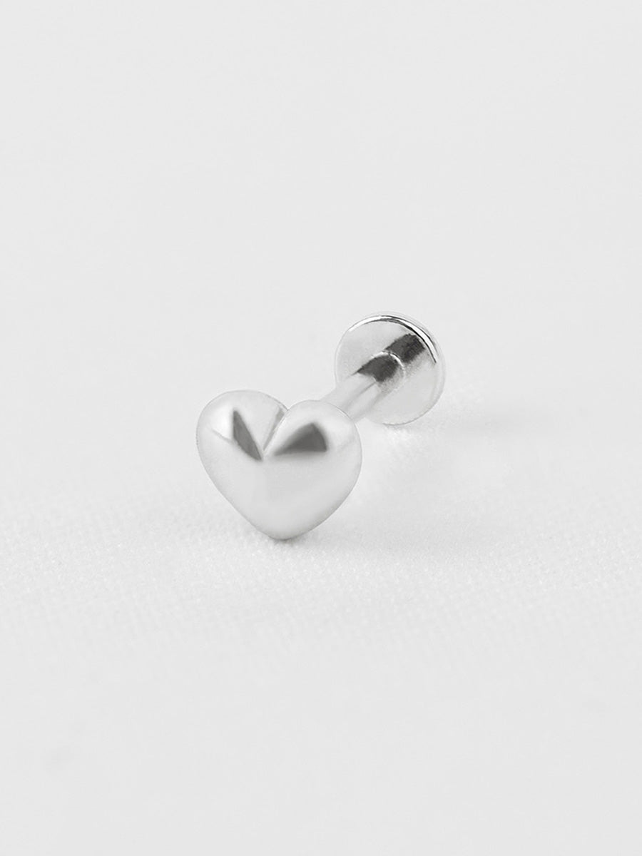 Dome Heart Flat Back Earring | Silver Rhodium Plated Brass