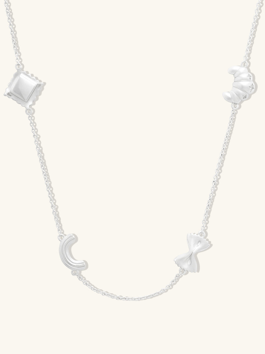 Food Party Charms Necklace | 5A Grade Cubic Zirconia | Silver Rhodium Plated Brass