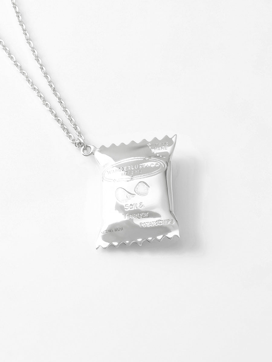 Bag of Chips Necklace | Silver Rhodium Plated Brass