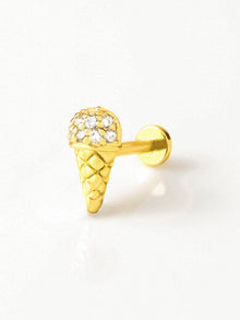 Ice Cream Flat Back Earring | 5A Grade Cubic Zirconia | 14K Gold Plated Brass