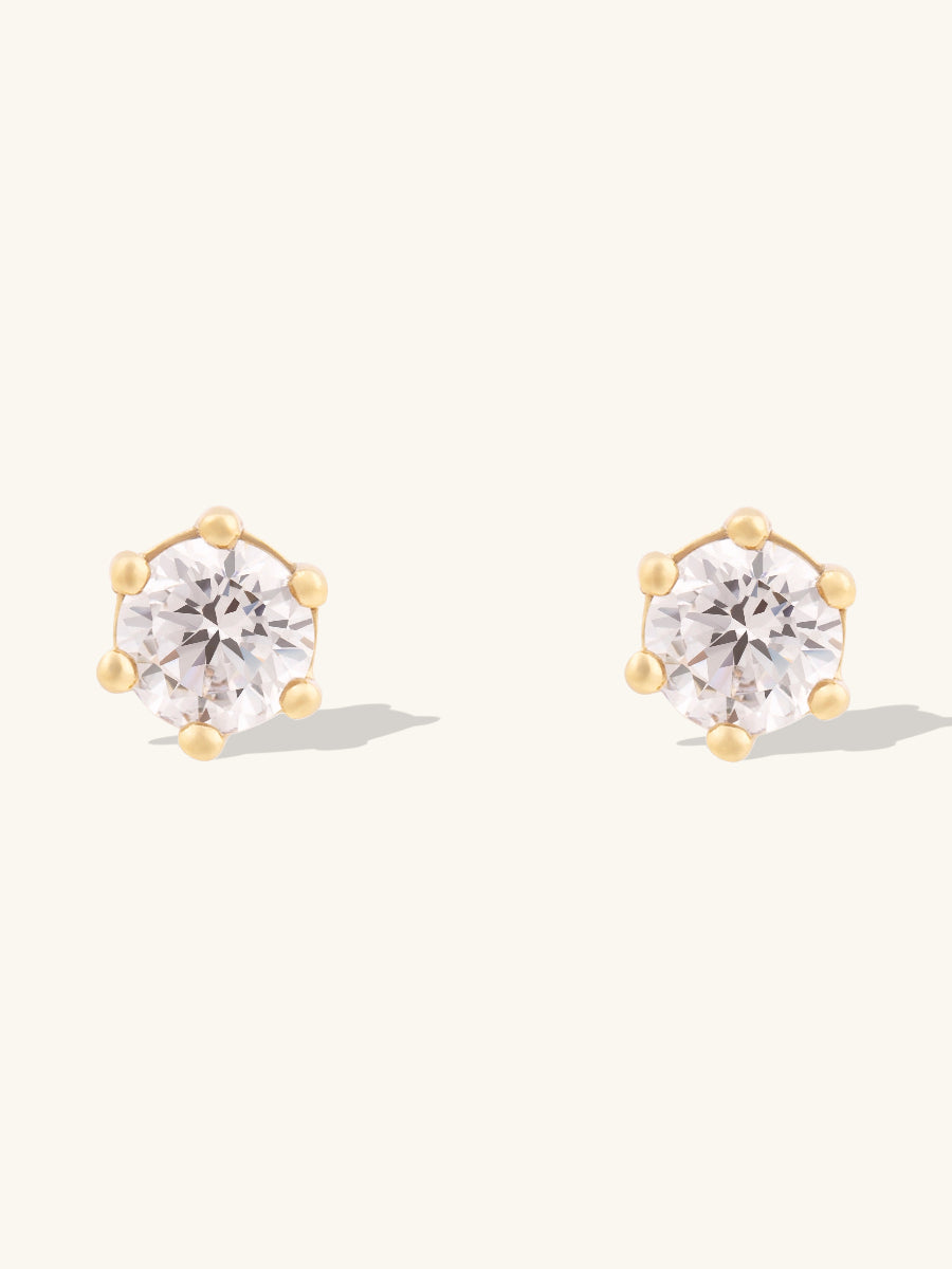 Brilliant 5mm Stud Earrings | 5A Grade Cubic Zirconia | 14K Gold Plated Brass