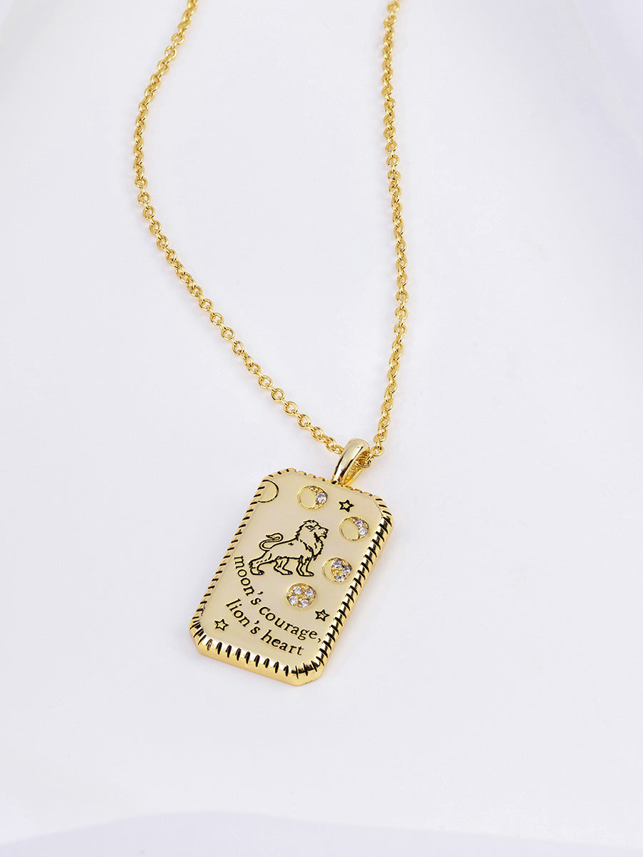 Lion Heart Necklace | 5A Grade Cubic Zirconia | 14K Gold Plated Brass
